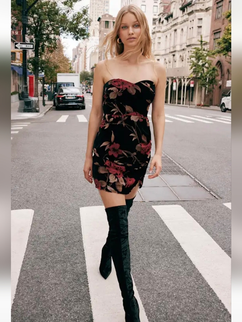 Lulus Strapless Black Floral Velvet Strapless Mini Dress Whimsigoth Romantic Med